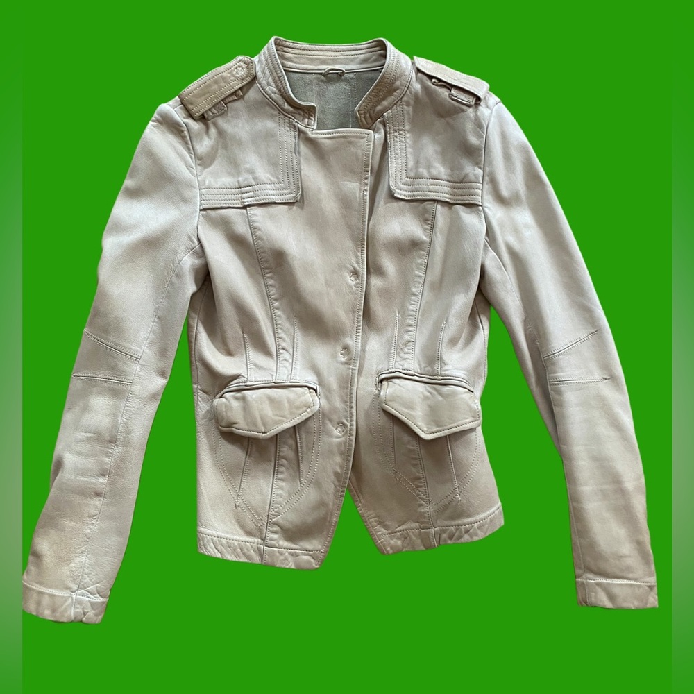 Vintage y2k Giorgio Brato soft leather unlined fitted tan beige jacket moto xs